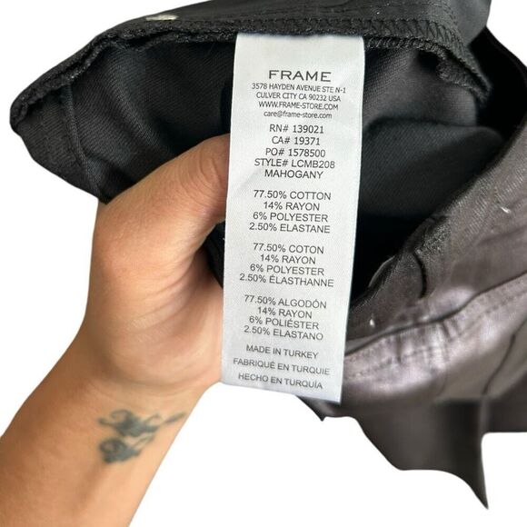 Frame Mahogany Le Crop Mini Boot Flare Jeans Size 25 Brown Bootcut Shiny NWT new - Picture 7 of 7